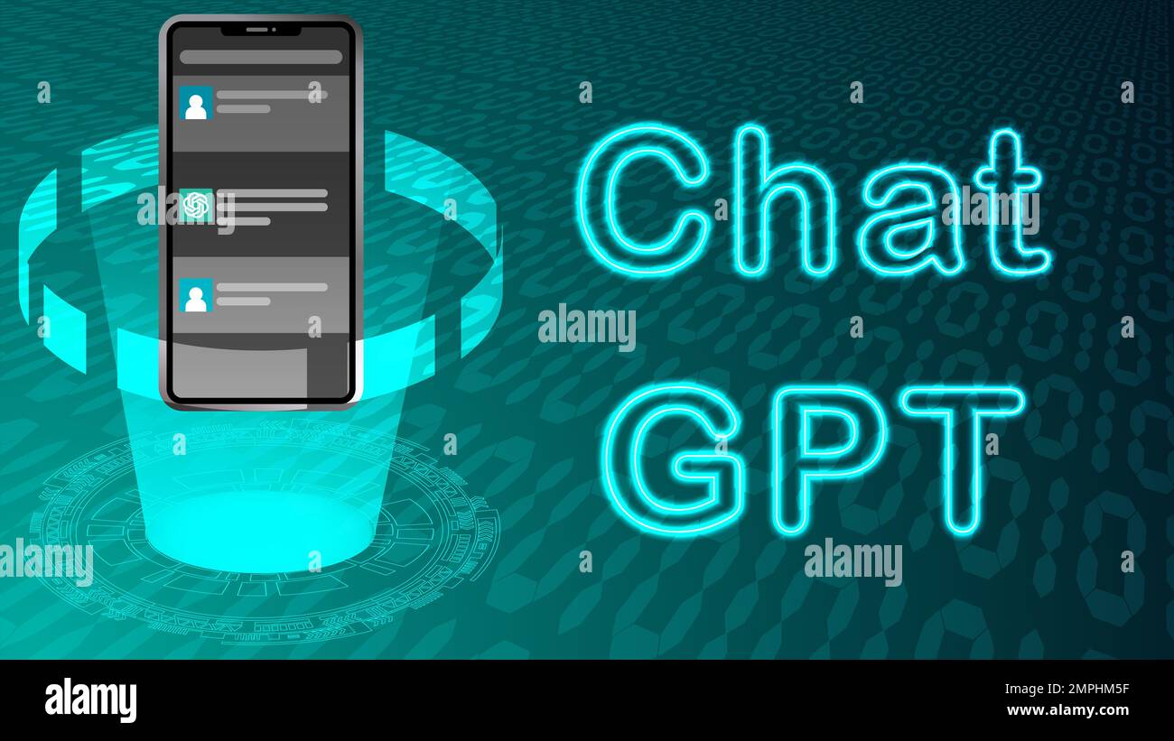 GPT4 verbesserte Chatbot-Illustrationen. Künstliche Intelligenz Chatbot.Chat GPT 4 Illustration für Banner, Flyer-Vorlage. Stockfoto