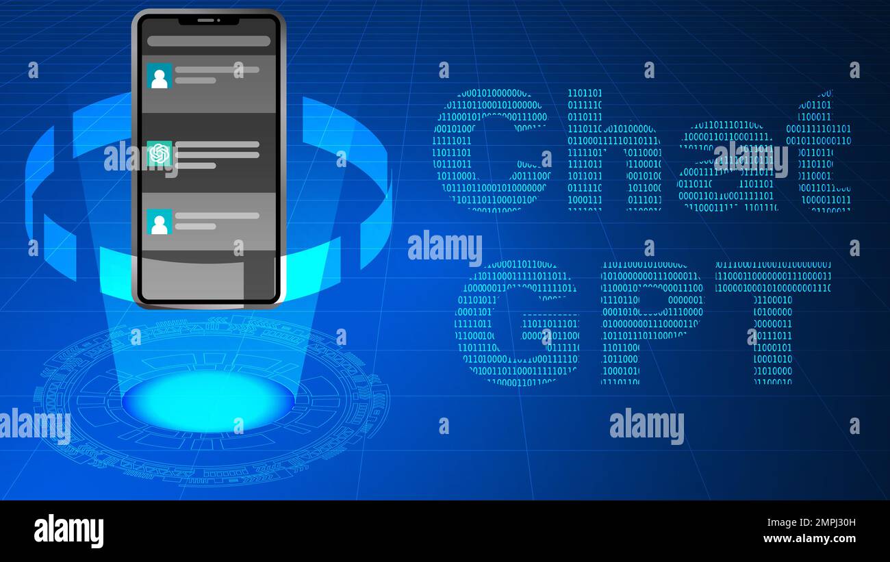 GPT4 verbesserte Chatbot-Illustrationen. Künstliche Intelligenz Chatbot.Chat GPT 4 Illustration für Banner, Flyer-Vorlage. Stockfoto