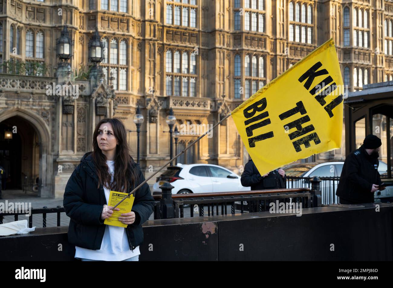 Am 30. 2023. Januar protestieren Dämonatoren gegen das Oberhaus, da über das Gesetz diskutiert wird, der Polizei mehr Macht zu geben Stockfoto
