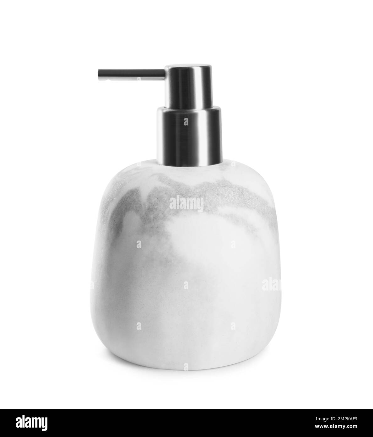Moderner Marmorseifenspender isoliert auf weiß Stockfoto