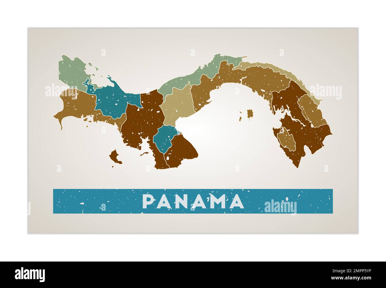 Panamakarte. Länderposter mit Regionen. Alte Grunge-Textur. Form Panamas mit Ländernamen. Leistungsstarke Vektordarstellung. Stock Vektor