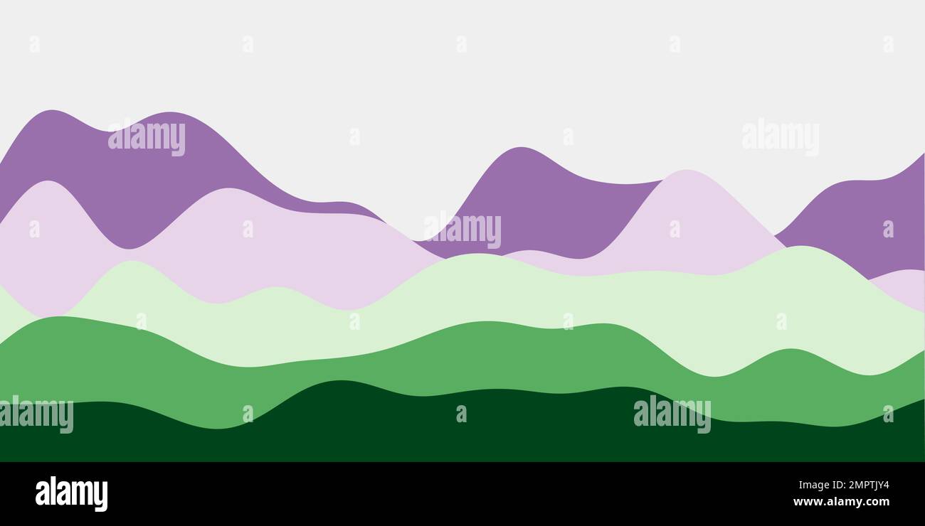 Abstrakter lilafarbener, grüner Hintergrund. Farbenfrohe Wellen, authentische Vektordarstellung. Stock Vektor