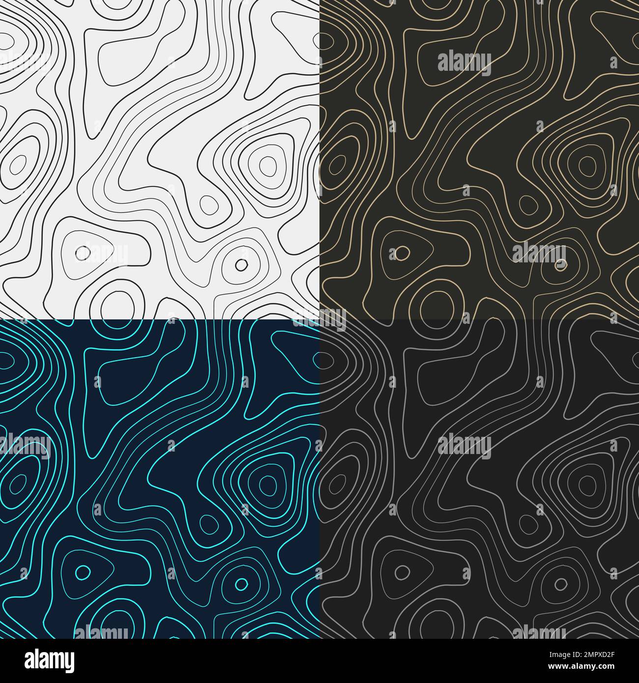 Topographiemuster. Nahtlose Kartenkacheln für Höhenlagen. Fesselnder Isolinehintergrund. Authentische Fliesenmuster. Vektordarstellung. Stock Vektor