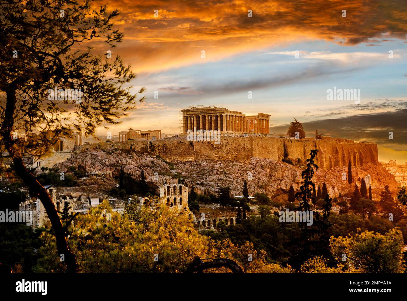 Italien Griechenland Athen Akropolis, Partenone vom Hügel der Musen ( Partenone während der Restaurierung ) Stockfoto