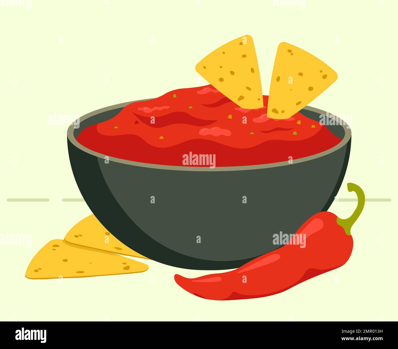 Salca-Sauce In Der Schüssel Mit Chili-Pfeffer Und Nachos Food Vector Illustration In Flacher Ausführung Stock Vektor