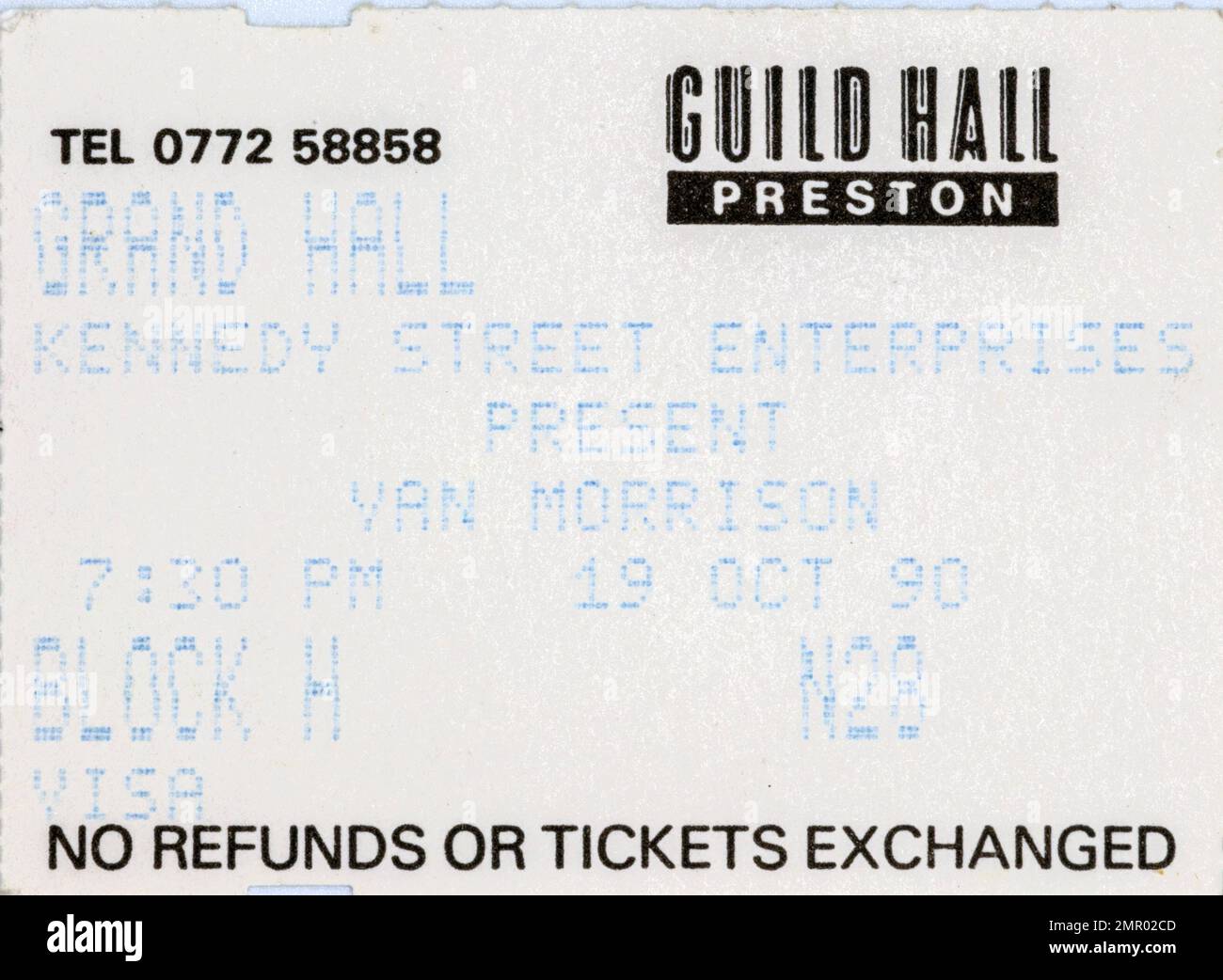 Van Morrison, Guildhall Preston, 10. Oktober 1990, Concert Ticket Stubs, Musikkonzert Memorabilia, Stockfoto