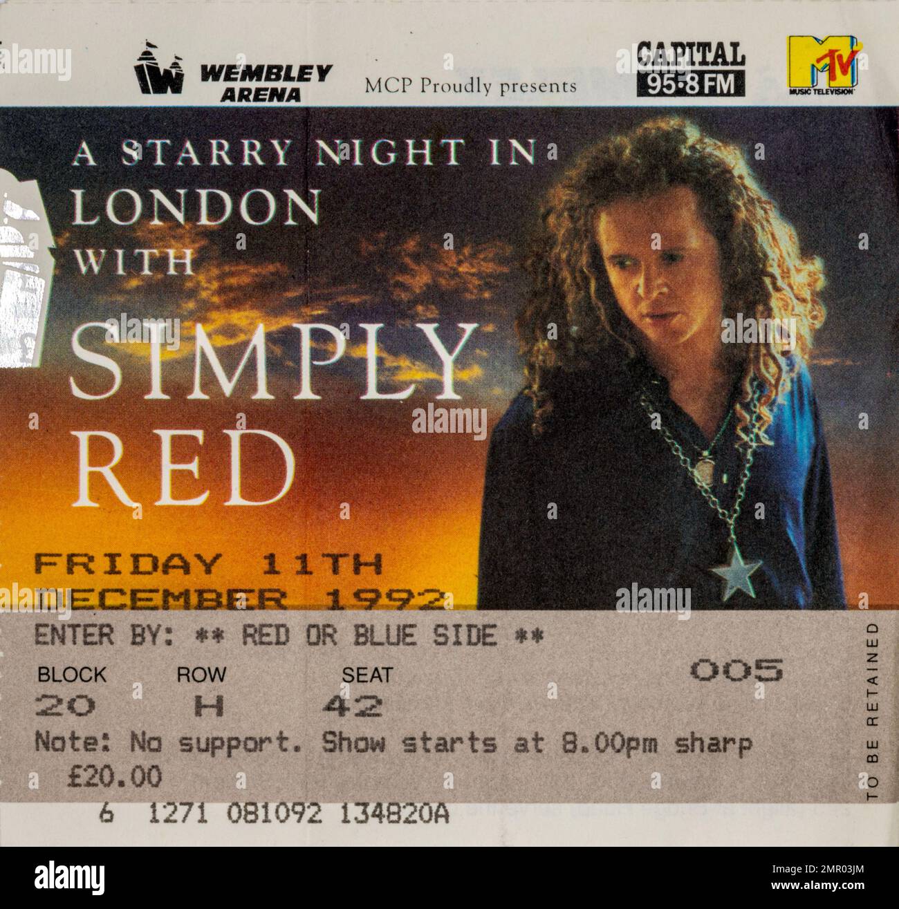 Simply Red, 11. Dezember 1992, Concert Ticket Stubs, Musikkonzert Memorabilia, Stockfoto