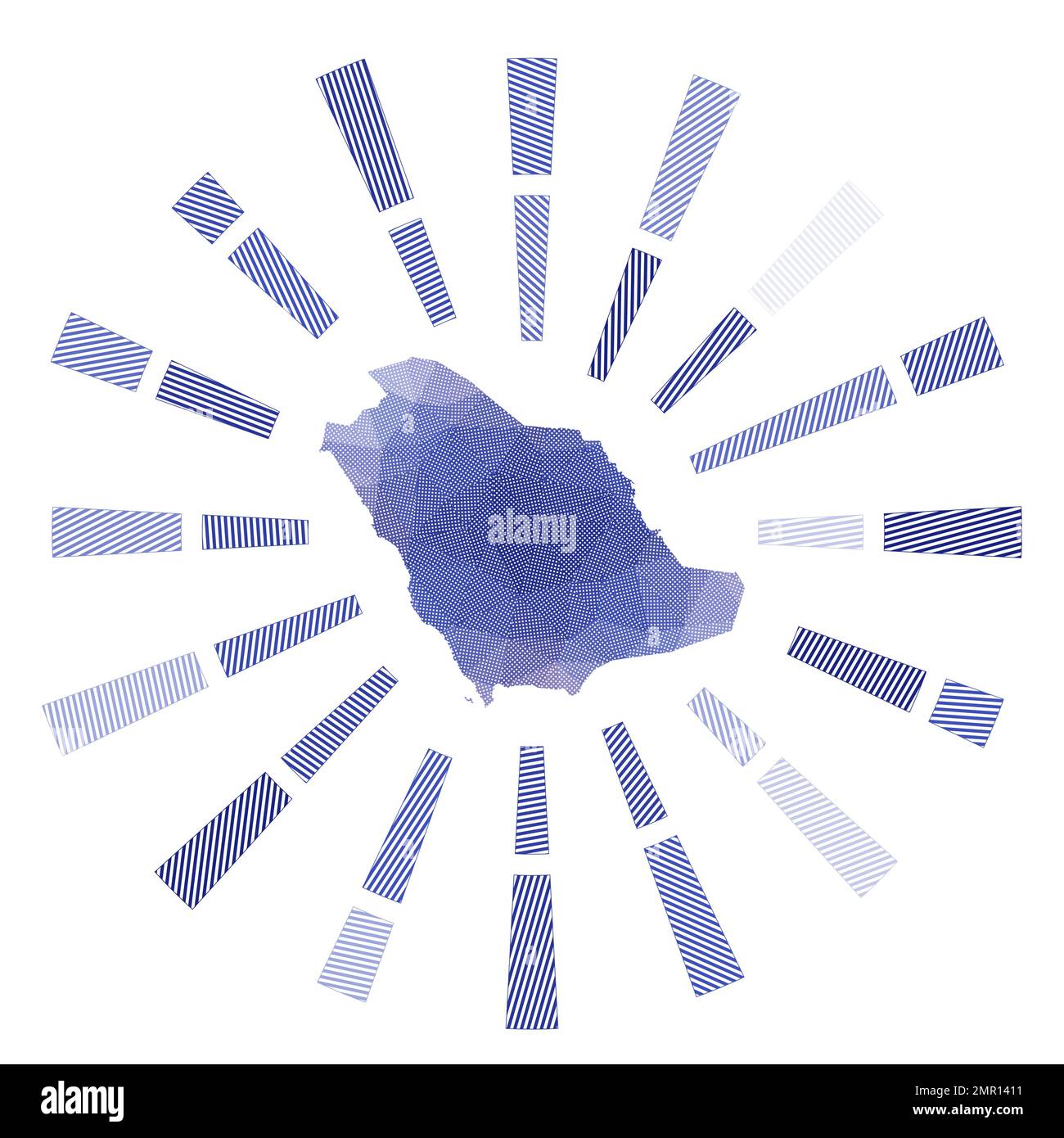 Saudi-Arabien Sonnenaufgang. Niedergestreifte Rochen und Landkarte. Charmante Vektordarstellung. Stock Vektor