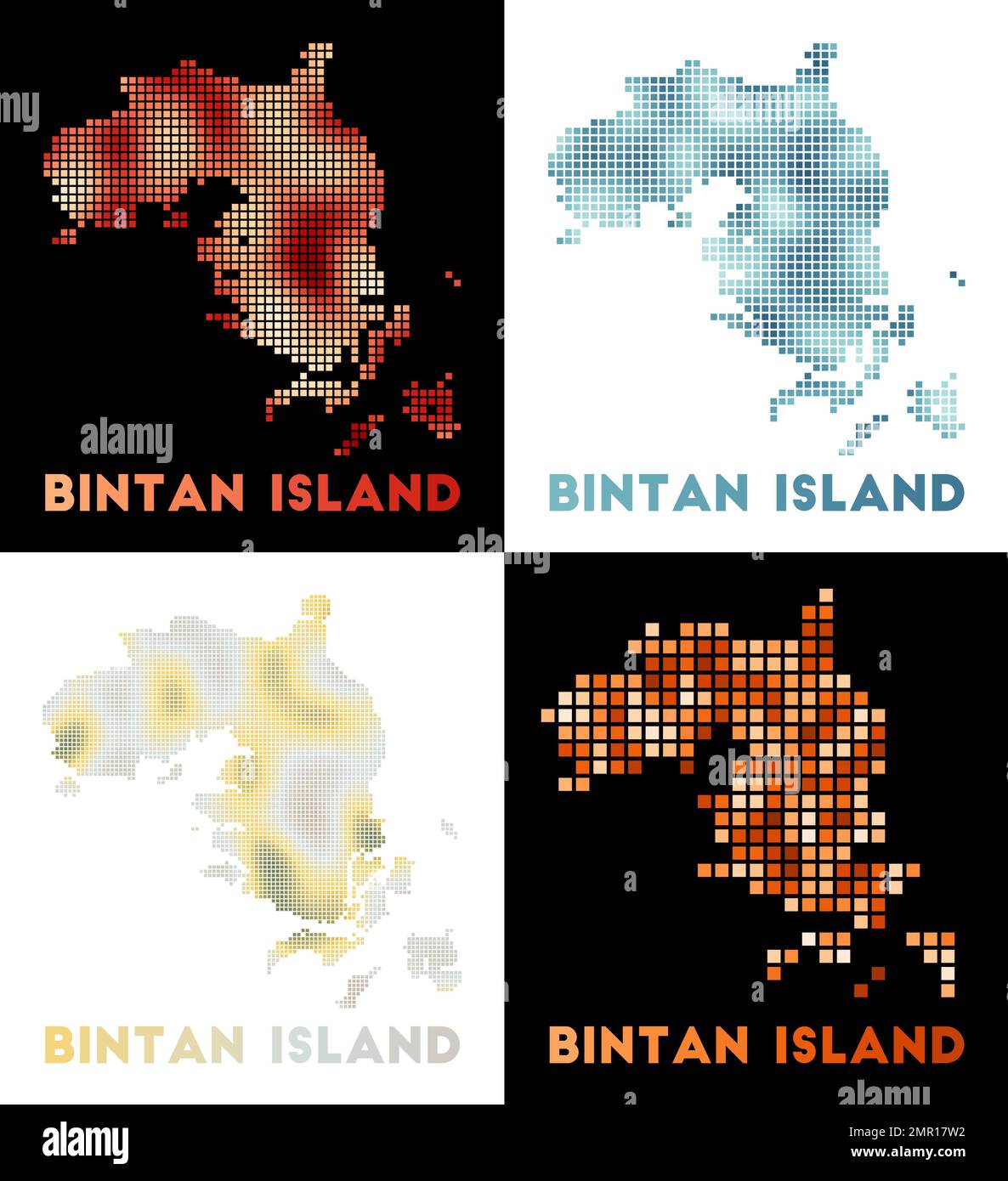 Karte der Insel Bintan. Kartensammlung von Bintan Island im gepunkteten Stil. Vektordarstellung. Stock Vektor