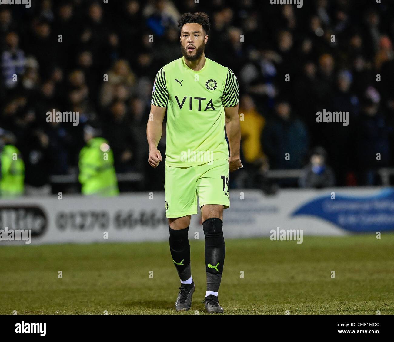 Crewe, Großbritannien. 31. Januar 2023. Kyle Wootton #19 von Stockport County während des Sky Bet League 2 Spiels Crewe Alexandra vs Stockport County im Alexandra Stadium, Crewe, Großbritannien, 31. Januar 2023 (Foto von Ben Roberts/News Images) in Crewe, Großbritannien, am 1./31. Januar 2023. (Foto: Ben Roberts/News Images/Sipa USA) Guthaben: SIPA USA/Alamy Live News Stockfoto