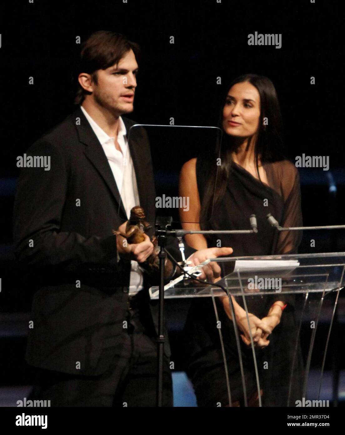 Ashton Kutcher und Demi Moore verleihen den Frederick Douglas Award bei den Freedom Awards 2010, um die Bemühungen von Menschen zu feiern, die weltweit gegen Menschenhandel und Sklaverei kämpfen, im Redondo Beach Performing Arts Center in Redondo Beach, Kalifornien. 11/7/10 Stockfoto