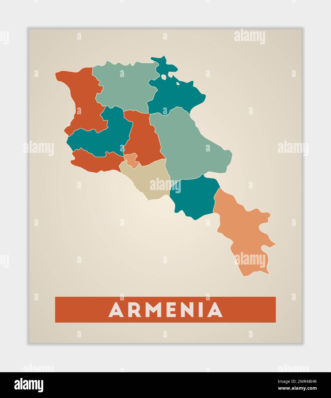 Armenien-Poster. Landkarte mit bunten Regionen. Form Armeniens mit Ländernamen. Kühle Vektordarstellung. Stock Vektor