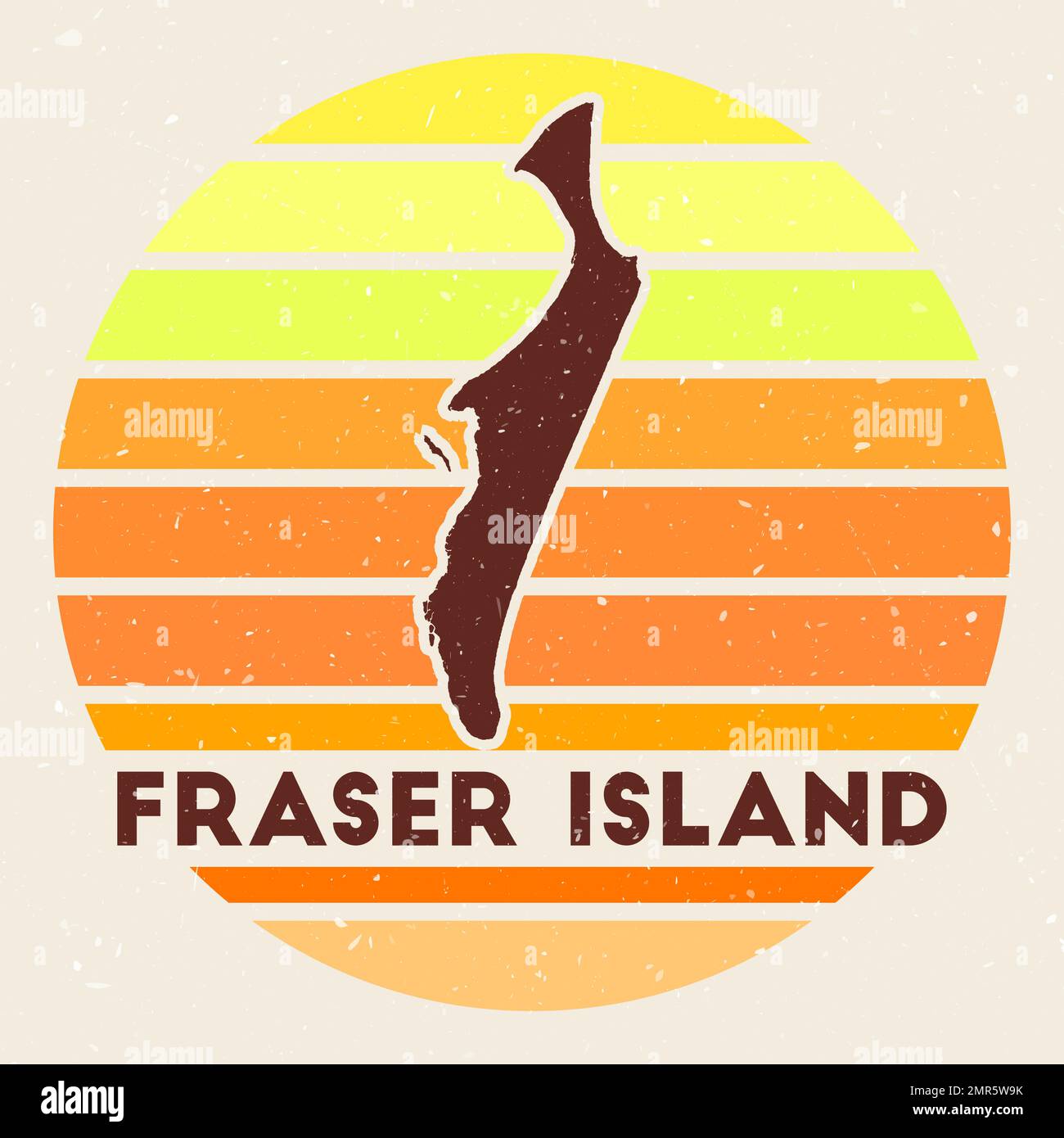 Fraser Island Logo. Unterschreiben Sie mit der Karte und den farbigen Streifen, Vektordarstellung. Kann als Abzeichen, Firmenlogo, Label, Aufkleber oder Abzeichen des FRAS verwendet werden Stock Vektor