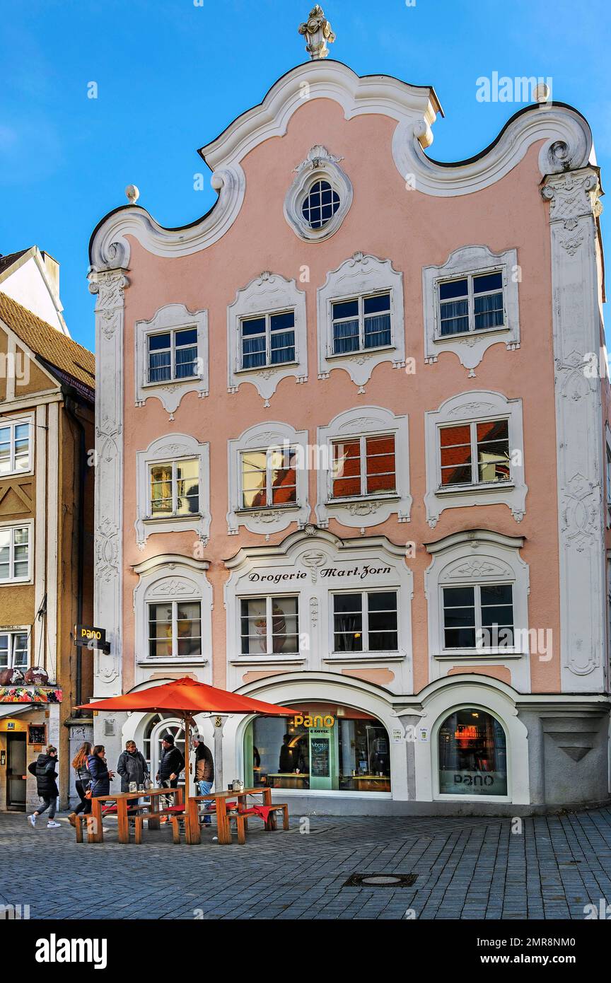 Barockfassade, Café Pano, Kempten, Allgäu, Bayern, Deutschland, Europa Stockfoto