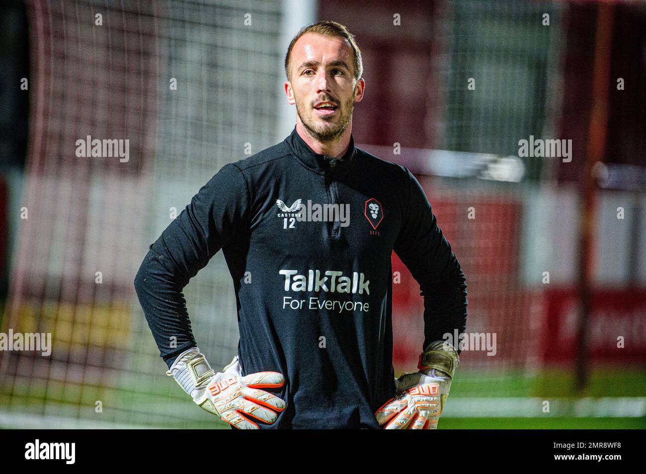 Alex Cairns aus Salford City während des Spiels der Sky Bet League 2 zwischen Salford City und Walsall in der Moor Lane, Salford, am Dienstag, den 31. Januar 2023. (Kredit: Ian Charles | MI News) Kredit: MI News & Sport /Alamy Live News Stockfoto