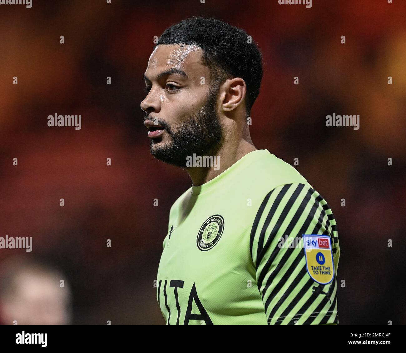 Crewe, Großbritannien. 31. Januar 2023. Ryan Johnson #15 von Stockport County während des Spiels der Sky Bet League 2 zwischen Crewe Alexandra und Stockport County im Alexandra Stadium, Crewe, Großbritannien, 31. Januar 2023 (Foto von Ben Roberts/News Images) in Crewe, Großbritannien, am 1./31. Januar 2023. (Foto: Ben Roberts/News Images/Sipa USA) Guthaben: SIPA USA/Alamy Live News Stockfoto