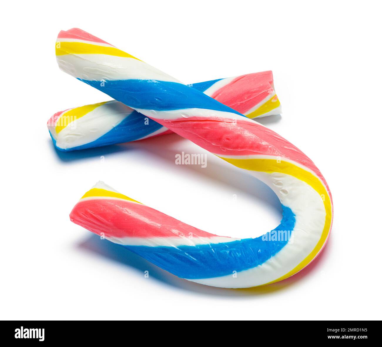 Broken Candy Cane, ausgeschnitten auf White. Stockfoto