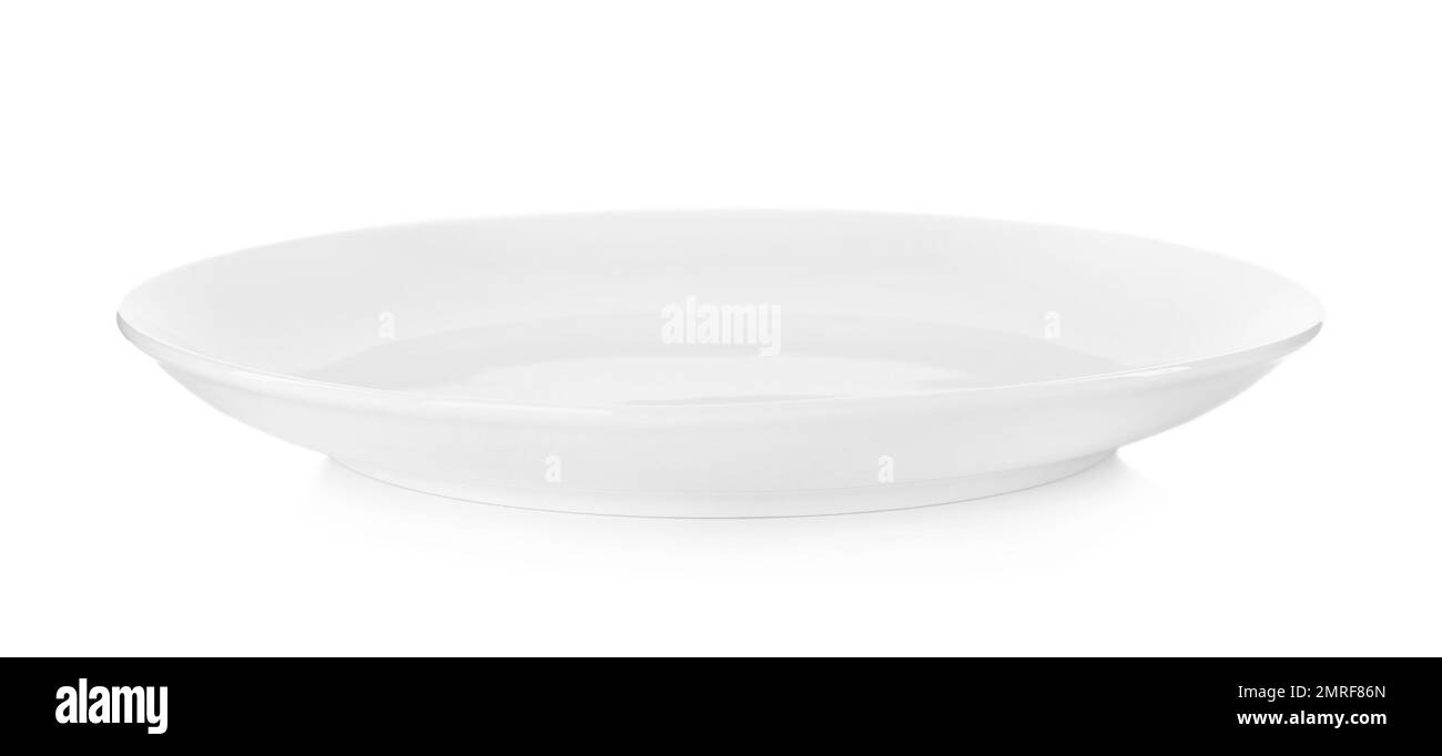 Stilvolle leere Keramikplatte isoliert auf weiß Stockfoto
