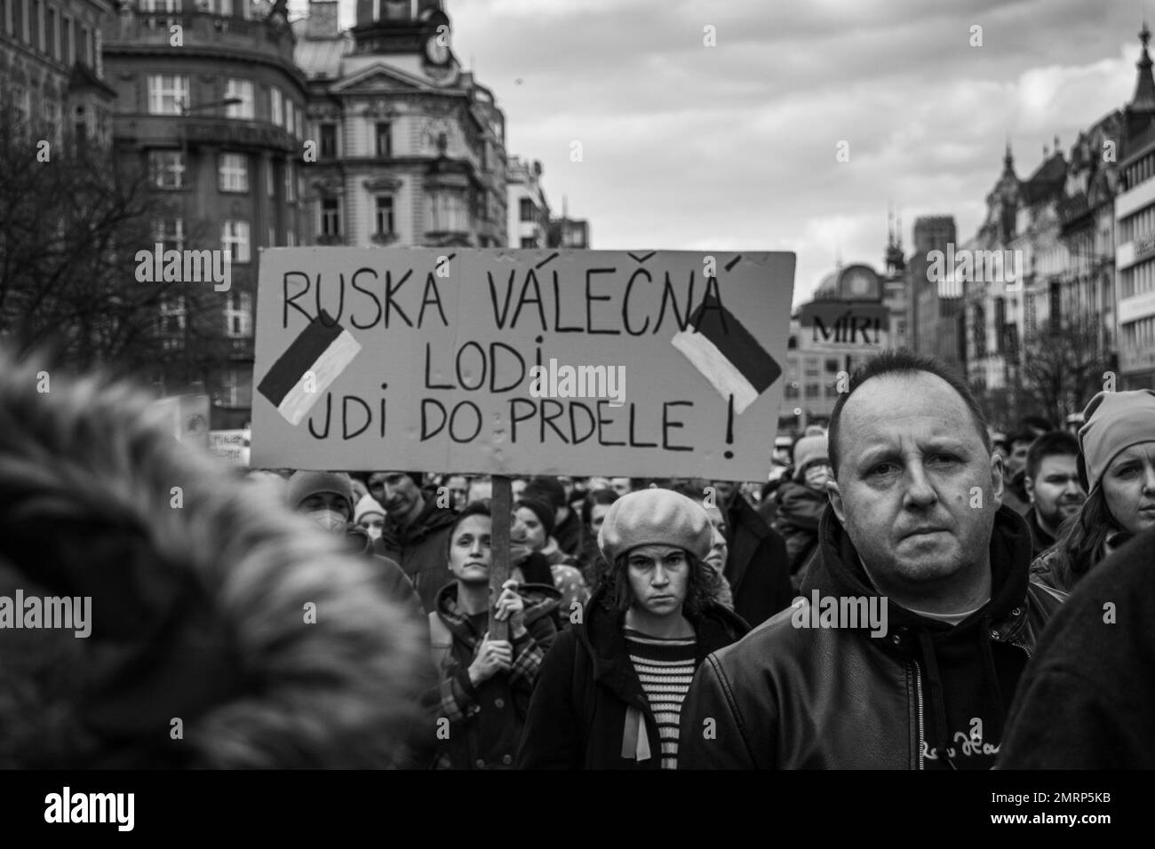 Eine Demonstration für die Ukraine auf dem Wenzelsplatz in Prag Stockfoto