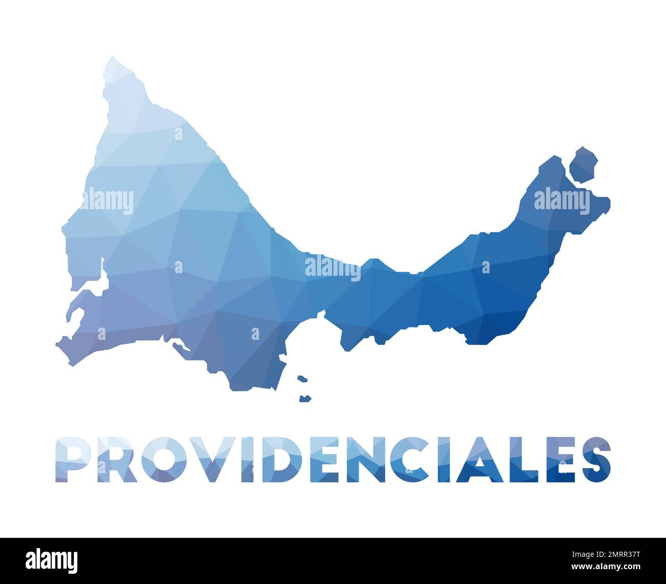 Low Poly Map von Providenciales. Geometrische Darstellung der Insel. Polygonale Providenciales-Zuordnung. Technologie, Internet, Netzwerkkonzept. Stock Vektor