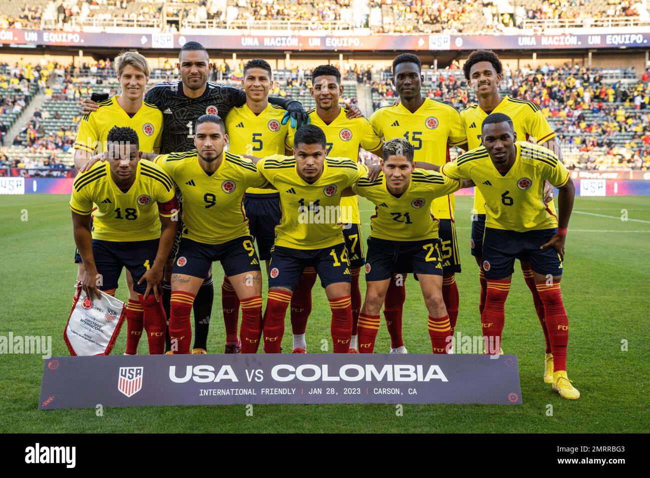 Team Kolumbien während des Vorspiels eines internationalen Freundschaftsspiels gegen die Vereinigten Staaten von Amerika, Samstag, 28. Januar 2023, bei Dignity Health Sp Stockfoto