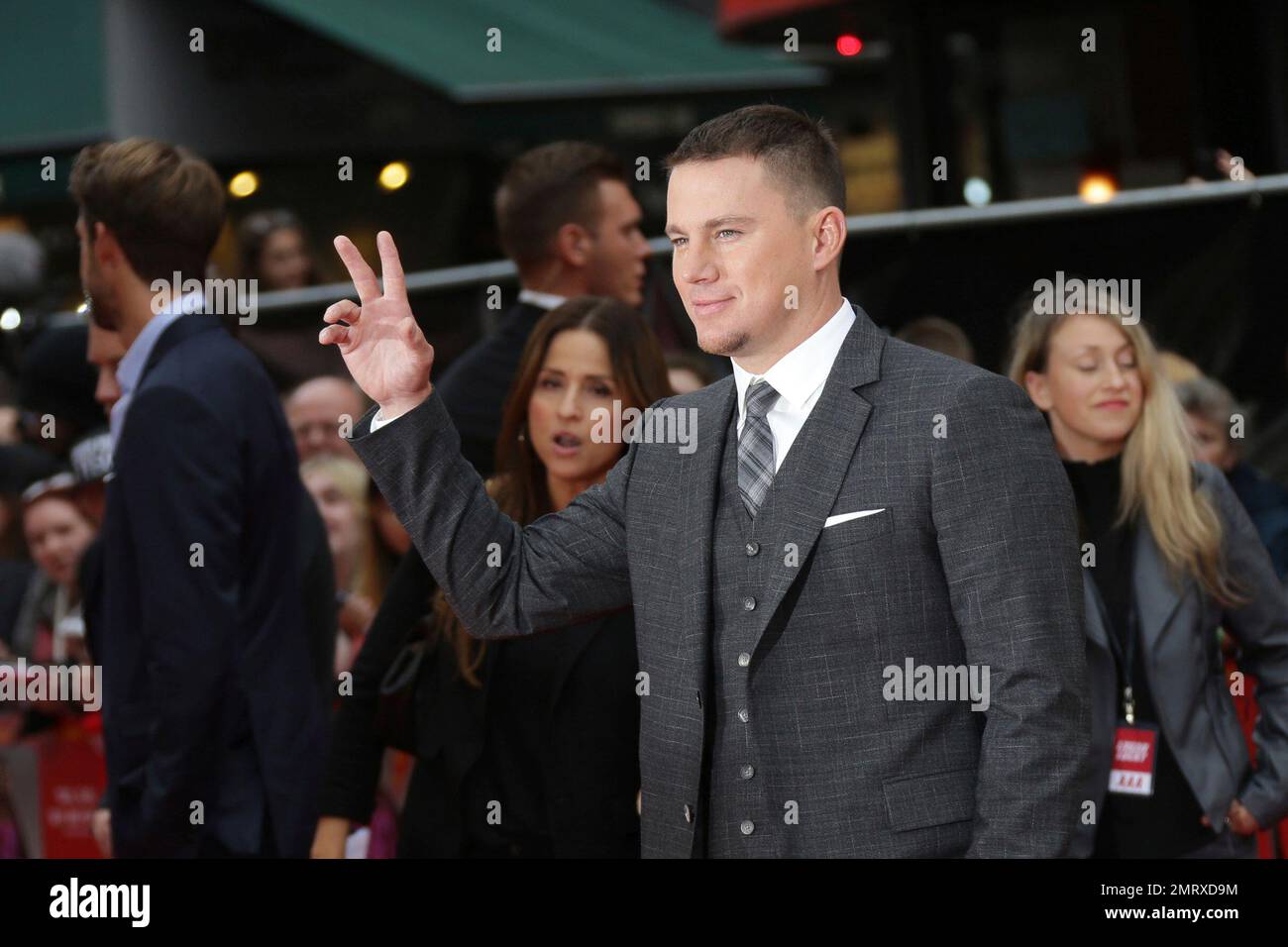 Actor Channing Tatum poses for photographers upon arrival at the premiere of the film 'Logan Lucky' in London, Monday, Aug. 21, 2017. (Photo by Ryan/Invision/AP) Stockfoto