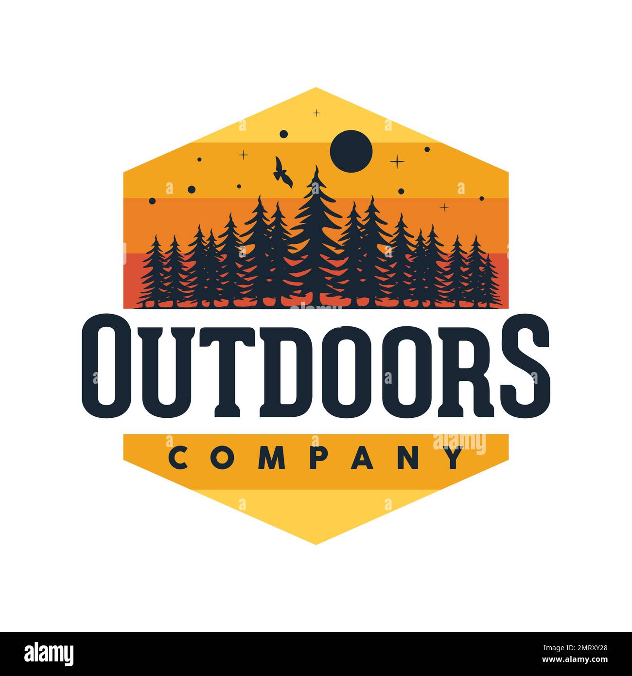 Das Logo der Outdoor Company, bevor die Nacht kommt. Vektordarstellung Stock Vektor