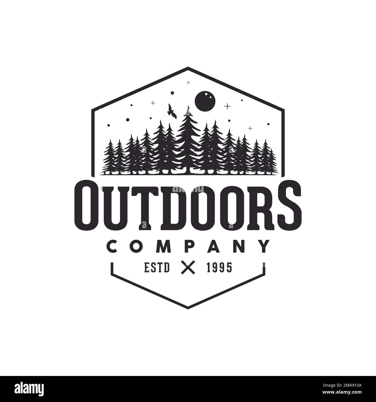 Wild Outdoors Logo-Emblem vor der Nacht. Vektordarstellung Stock Vektor