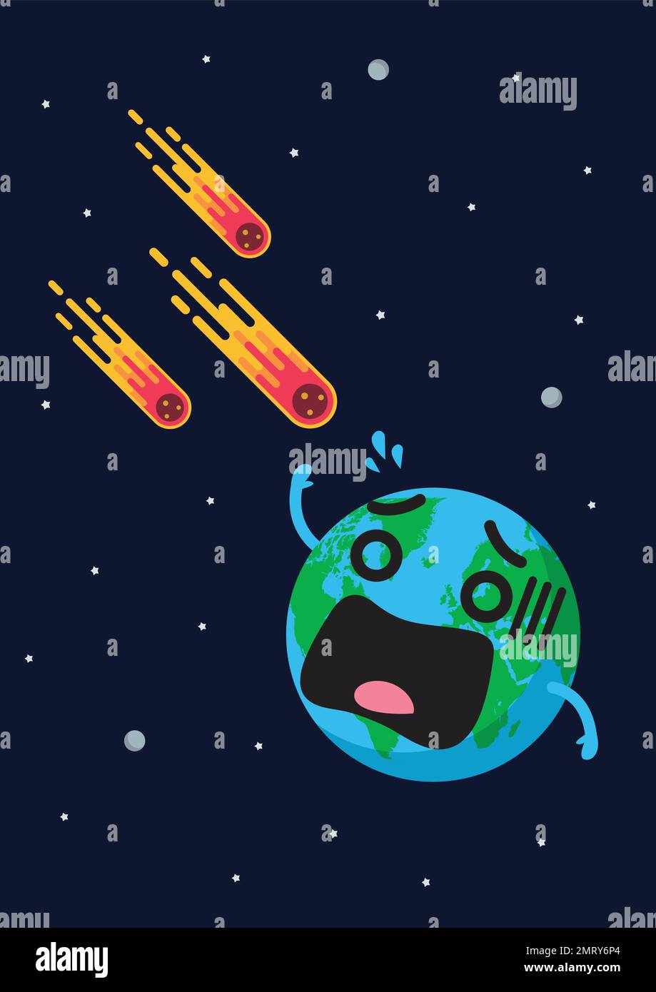 Asteroiden nähern sich der erschreckenden Erde. Vektordarstellung Stock Vektor