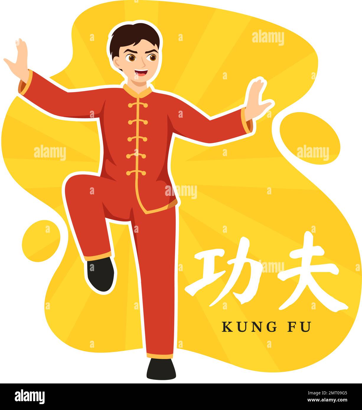 Kung-Fu-Illustration mit Menschen, die chinesische Kampfsportkunst in flachem, handgezeichneten Cartoon für Webbanner oder Landing-Page-Vorlagen zeigen Stock Vektor