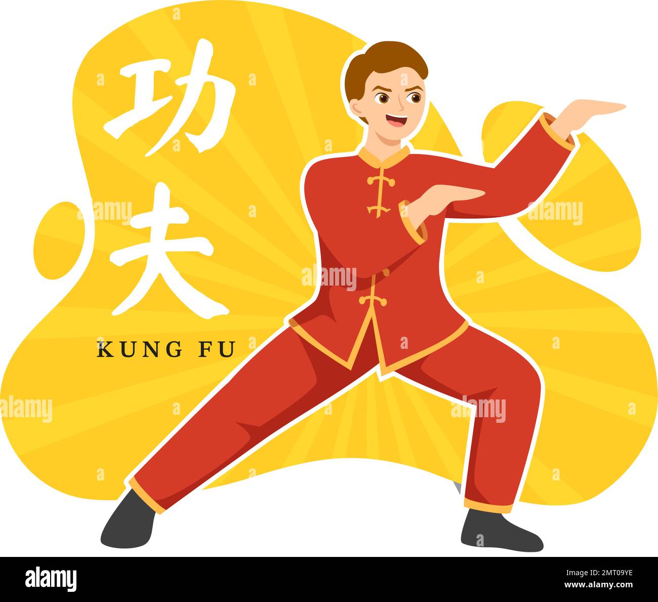 Kung-Fu-Illustration mit Menschen, die chinesische Kampfsportkunst in flachem, handgezeichneten Cartoon für Webbanner oder Landing-Page-Vorlagen zeigen Stock Vektor