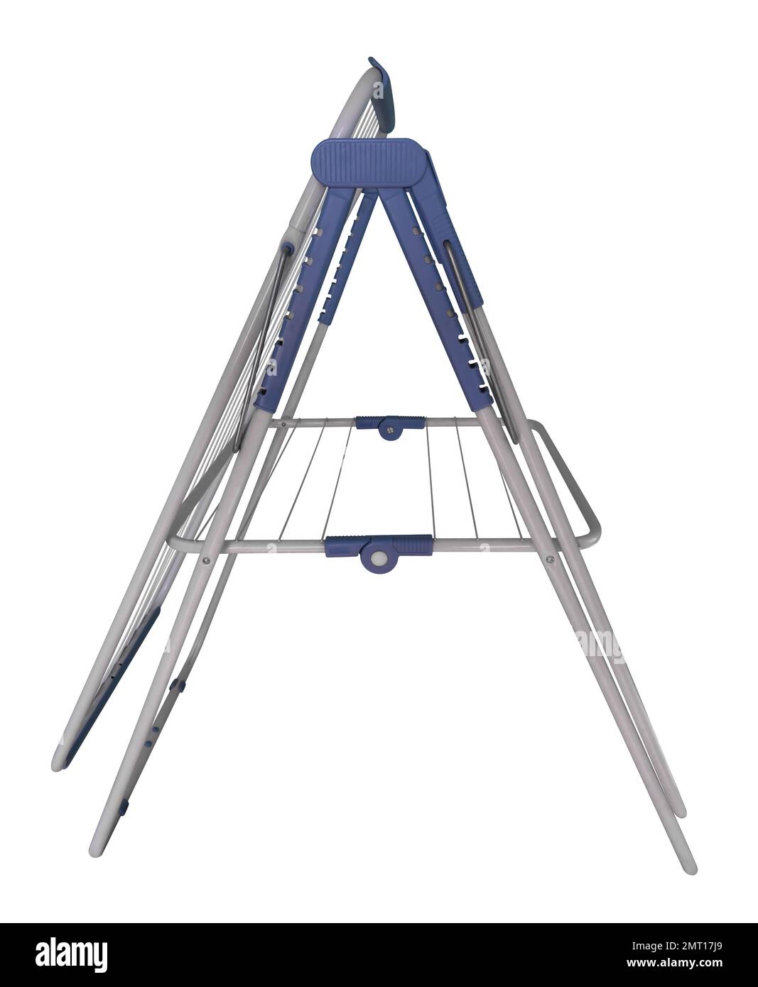Faltbarer Wäschetrockner isoliert auf weißem Hintergrund. Beschneidungspfad enthalten. Stockfoto