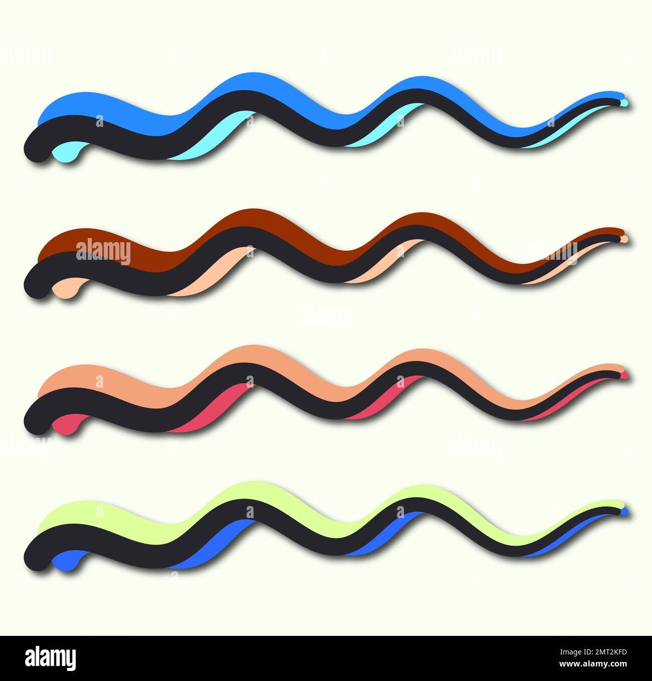 Eine Reihe von bunten Wellen, eine Reihe von bunten Markierungsfarben, eine farbenfrohe Struktur des Flüssigkeitstyps Stockfoto