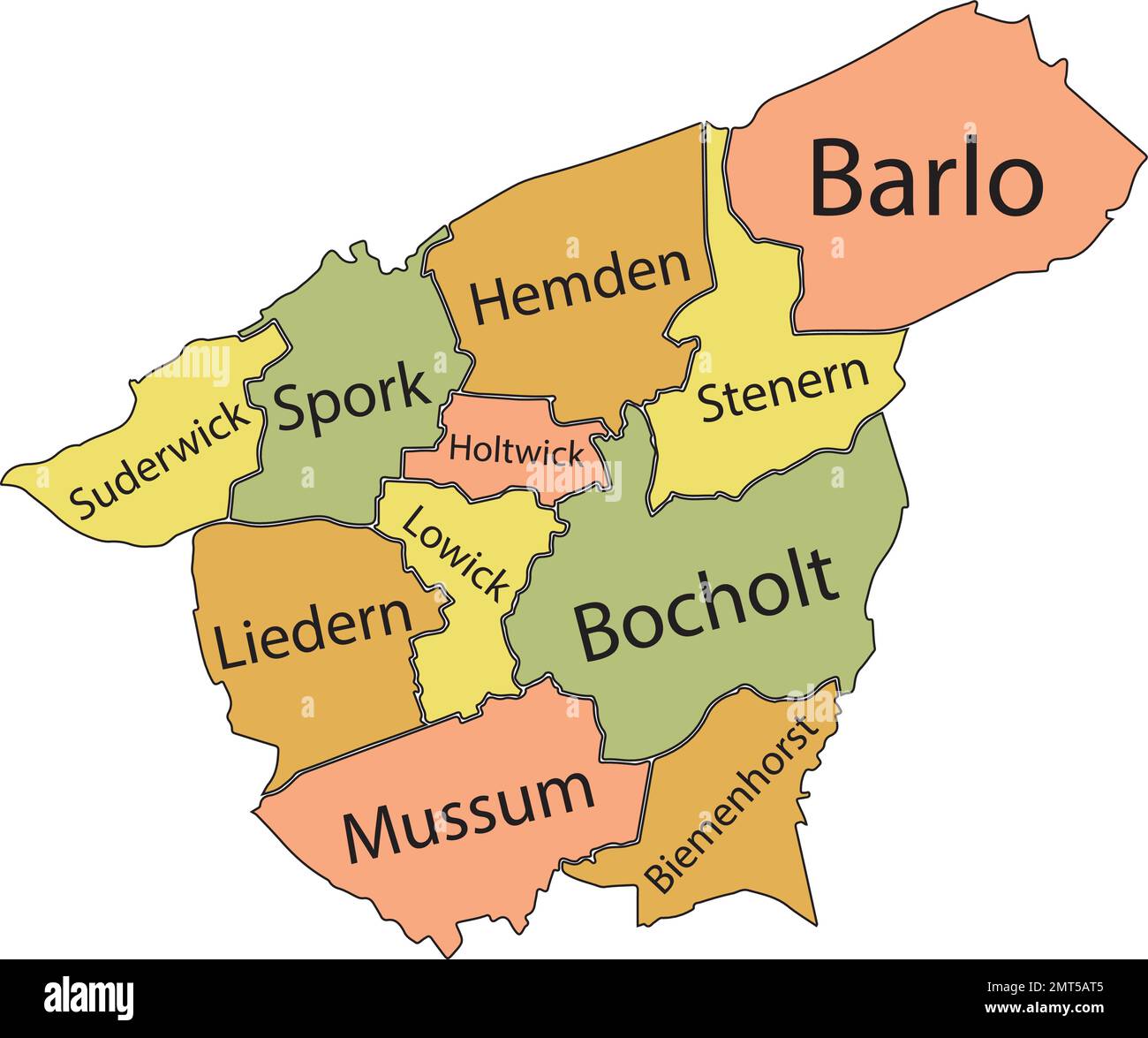 Karte der pastellfarbenen Stadtteile VON BOCHOLT, DEUTSCHLAND Stock ...