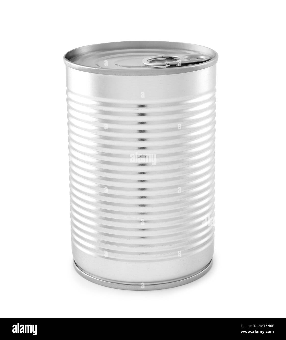 Geschlossenes Metall-Zinn-Gehäuse, auf weiß isoliert Stockfoto