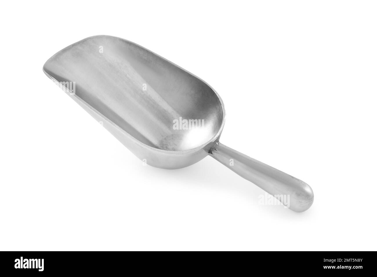 Sauberer, glänzender Metalllöffel, isoliert auf weiß Stockfoto