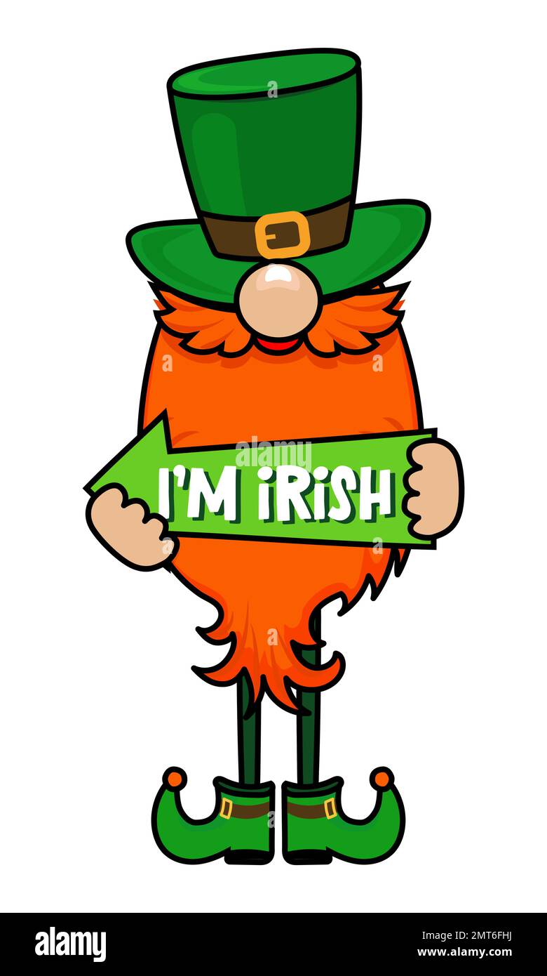 One Lucky Gnome - lustiges St. Patrick's Day Design für Poster, T-Shirt, Karte, Einladung, Aufkleber, Banner, Geschenk. Irischer Leprechaun spielt Glücksbringer Stock Vektor