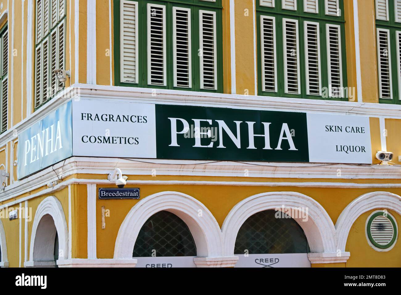 Schild vor dem berühmten Penha Store, Willemstadt, Curacao Stockfoto