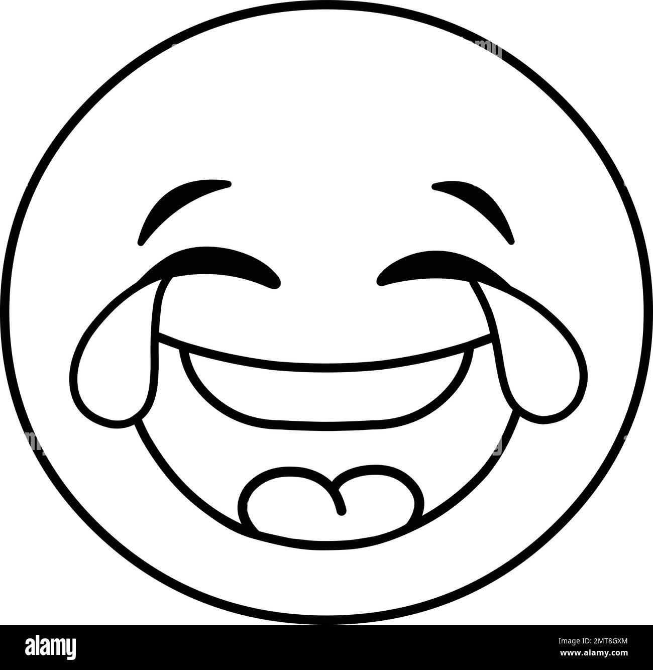 Skizzierte lachende Emoji-Emoticon mit Freudentränen, Vektorlinienkunst-Malseite. Stock Vektor