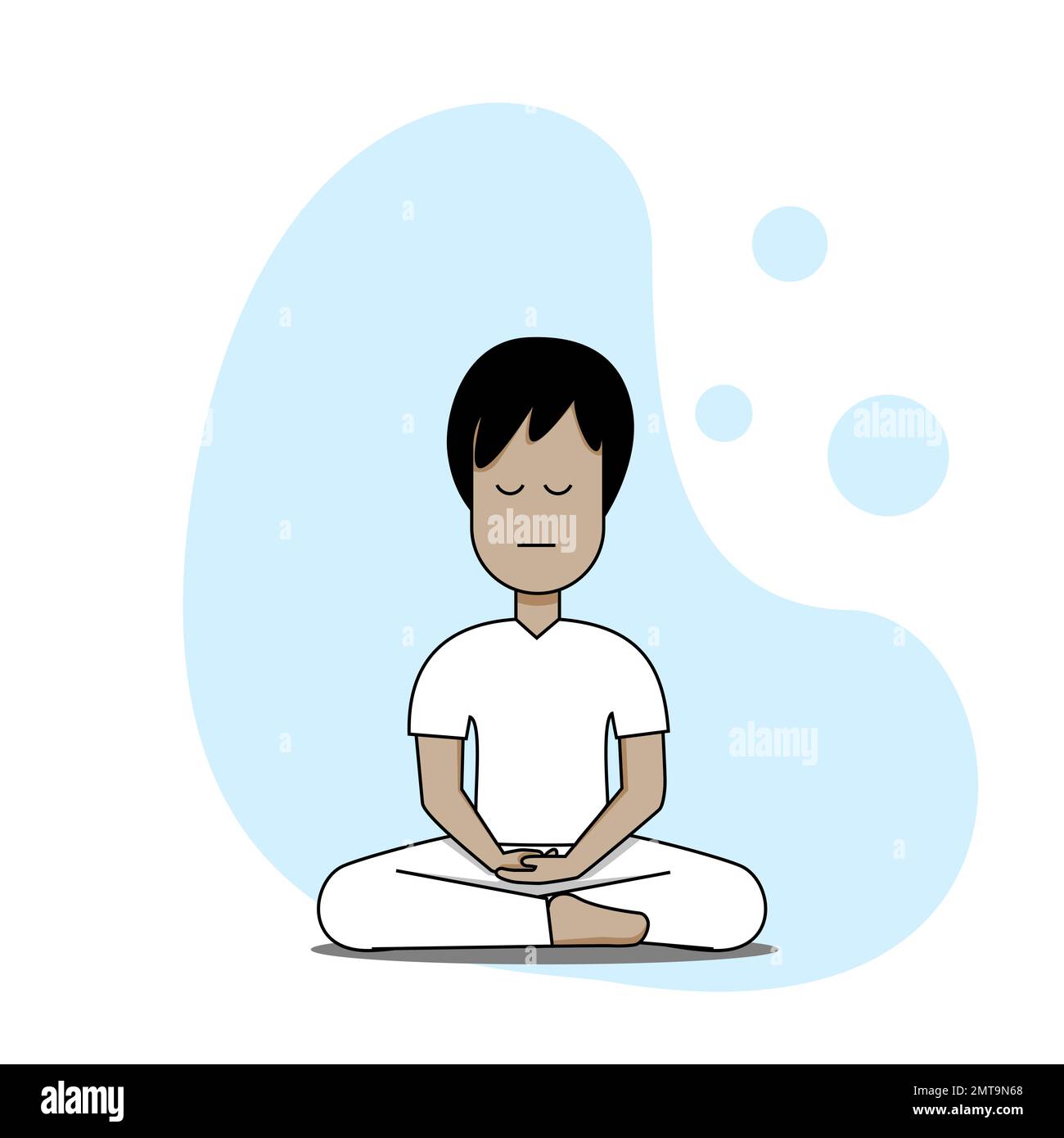 Ein Mann verkleidet sich in weißer Farbe und meditiert in isoliertem Cartoon mit blauem Hintergrund Stock Vektor