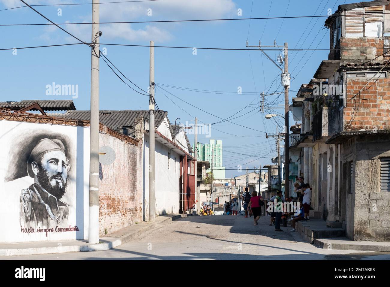 Fidel Castro Wandgemälde in einer Wohnstraße, Santa Clara, Kuba Stockfoto