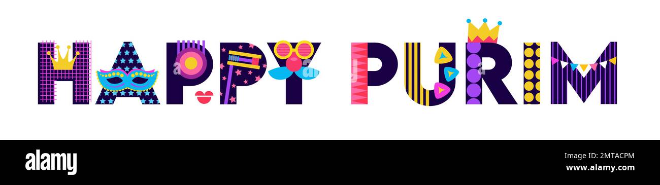 Happy Purim – abstraktes Banner in geometrischem, modernem Stil. Vorlage für Postkarten-, Karten-, Banner- und Druckprodukte-Design Stock Vektor
