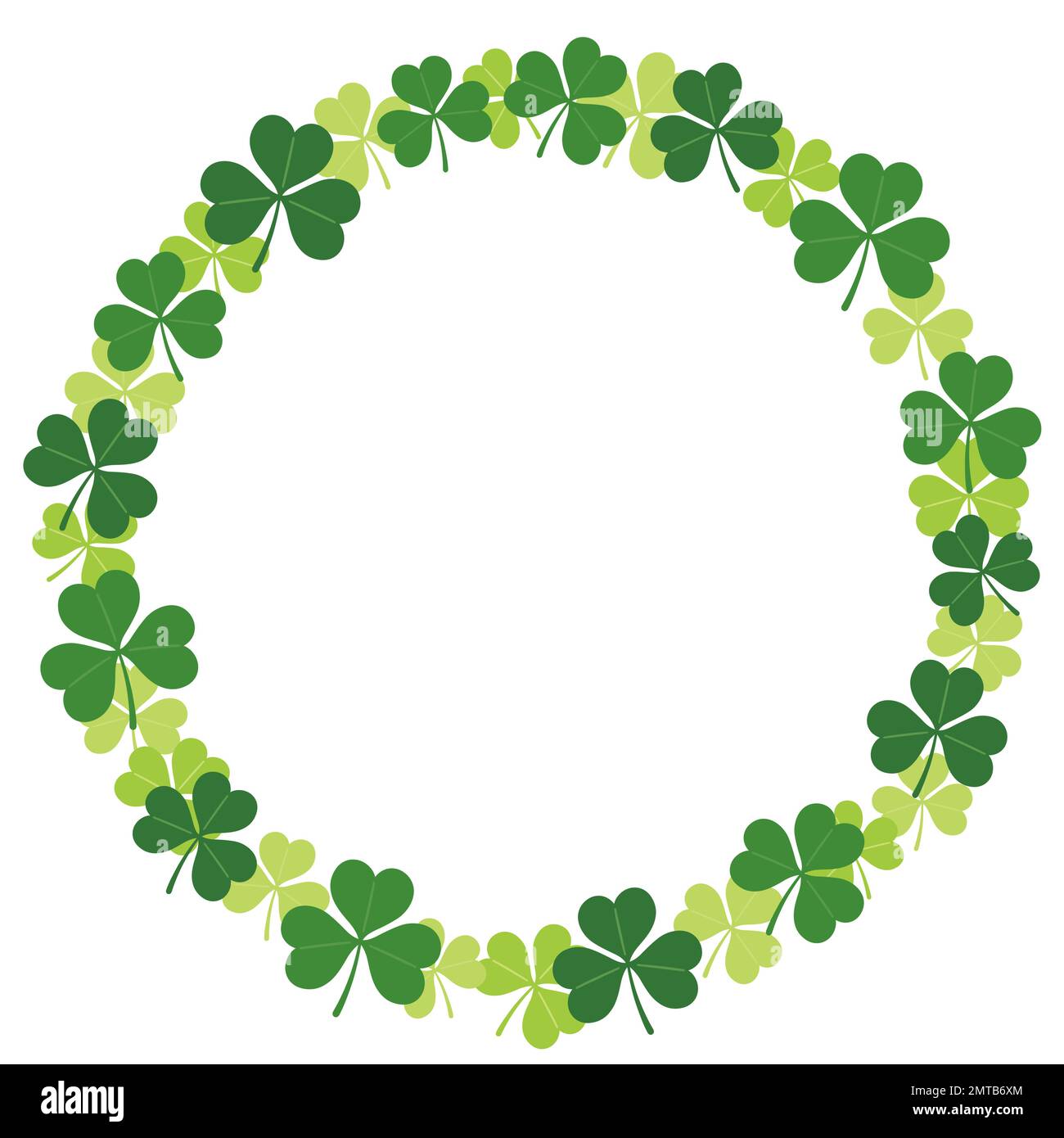 Abbildung Des Runden Rahmens Von Vektorklee Für St. Patrick's Day, isoliert auf weißem Hintergrund. Stock Vektor