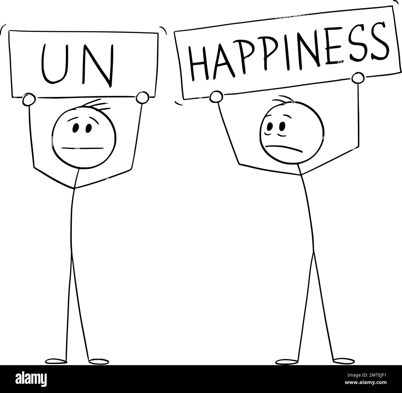 Glückliches oder unglückliches Gefühl, Vector Cartoon Stick Abbildung Stock Vektor