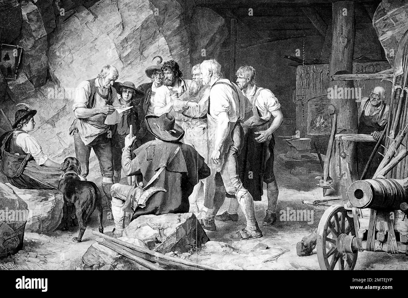 Der Tiroler Aufstand von 1809, Tiroler Volksaufstand, war ein Aufstand der Bauern in der Grafschaft Tirol unter der Leitung von Andreas Hofer gegen die Besetzung ihrer Heimat durch die französischen und bayrischen Truppen Stockfoto