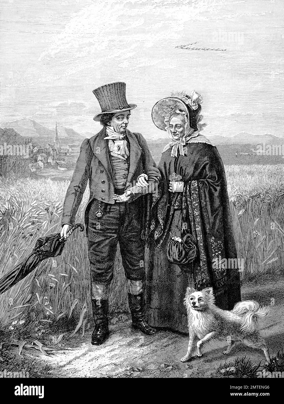 Ealking-paar in der Zeit des Biedermeiers, einer Ära in Mitteleuropa zwischen 1815 und 1848 Stockfoto