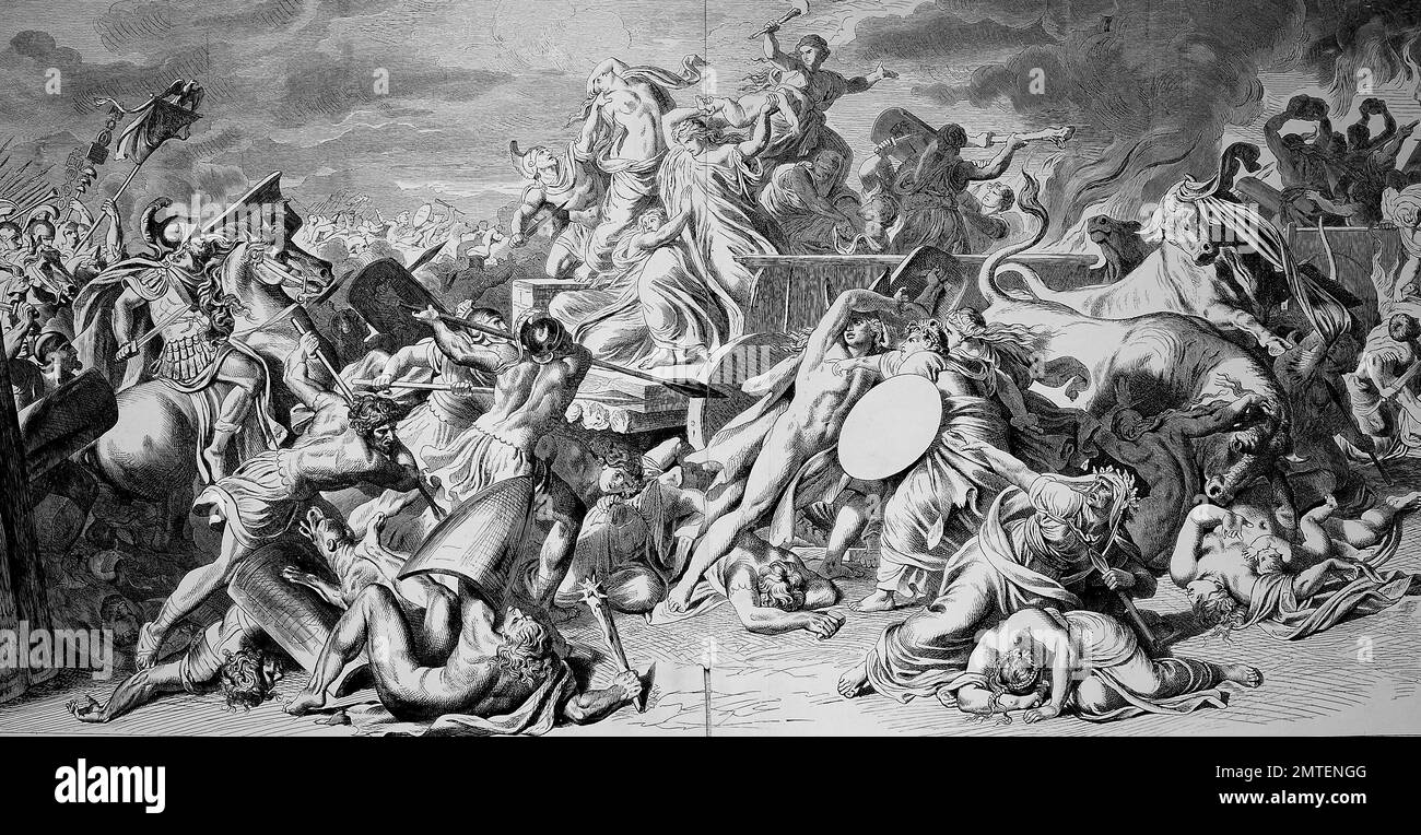 Die Schlacht von Vercellae oder Schlacht von der Raudine Ebene, 101 v. Chr. wurde der römische Sieg der Konsul Gaius Marius über die eindringenden Celto-germanischen [1] [2] Stamm der Kimbern in der Nähe der Siedlung Vercellae in Cisalpine Gallien. Stockfoto