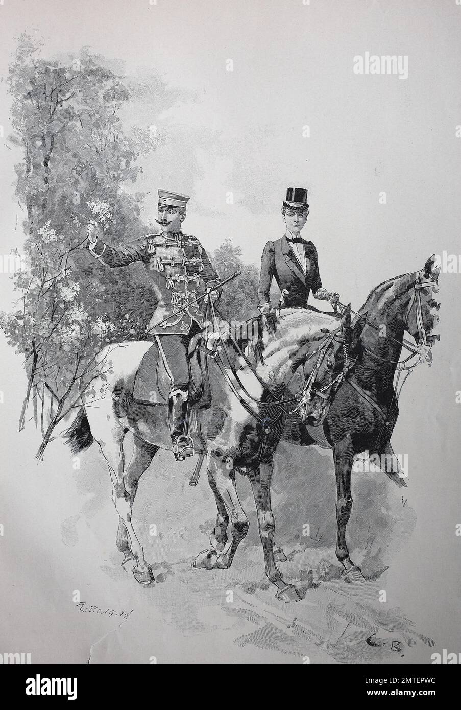 Eine gemeinsame Fahrt von der Sergeant mit seiner Frau, Deutschland, Illustration, veröffentlicht im Jahre 1880 Stockfoto