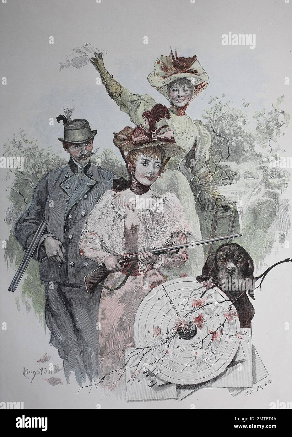 ein Meister erschossen, ein Shooter-Wettbewerb hat genommen, einen Teilnehmer mehrmals in das schwarze Ziel geschossen, Illustration veröffentlicht 1880 Stockfoto