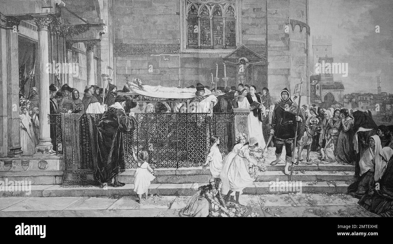 Die Beerdigung von Julia in Verona, Begraebnis von Julia in Verona, von Scipione Vannutelli, ein italienischer Maler, tätig in einem romantischen Stil Illustration veröffentlicht 1880 Stockfoto